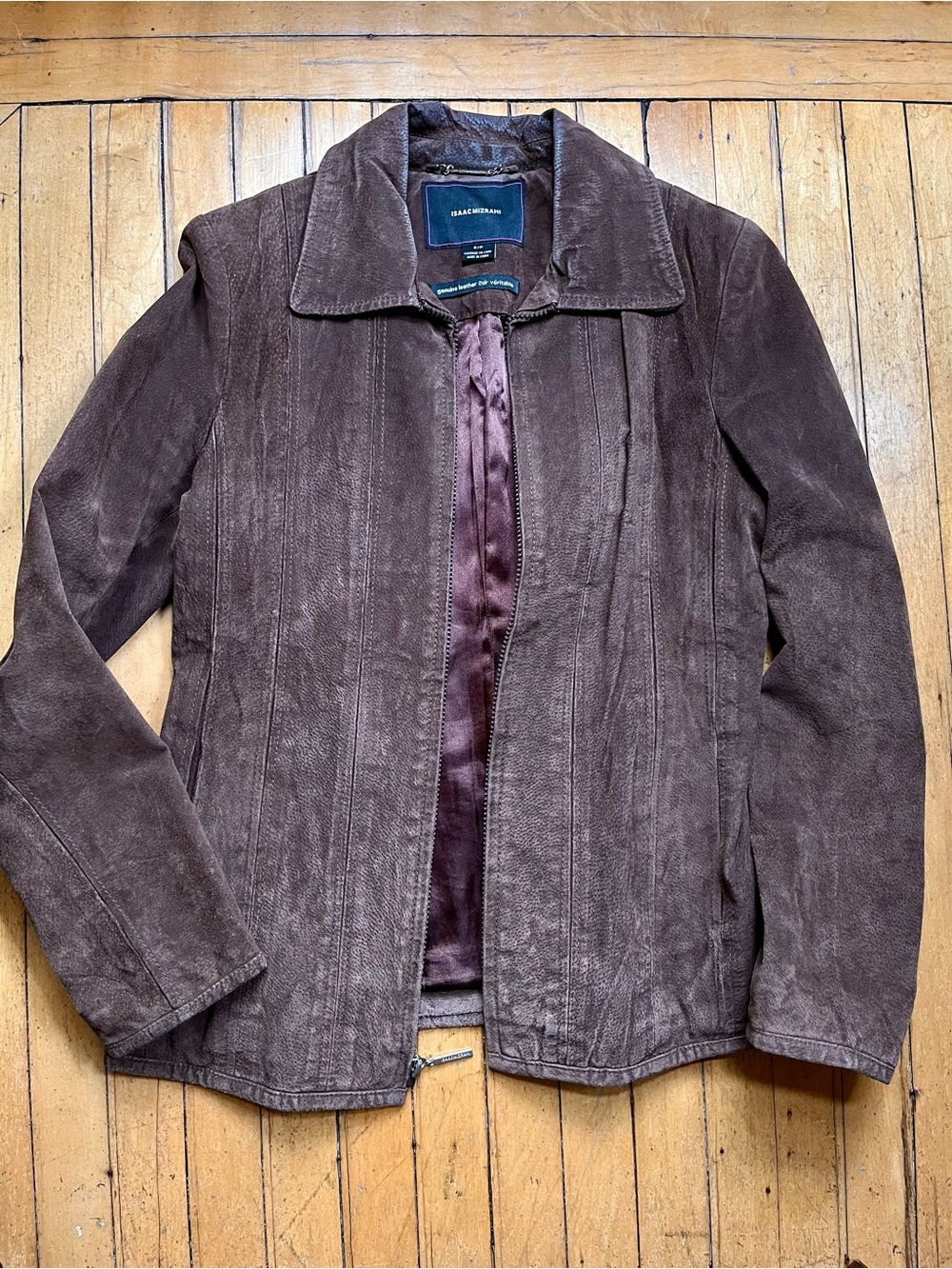 Isaac Mizrahi Brown Suede Zip-Front Jacket size small